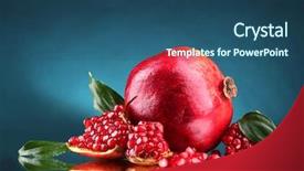  Presentation with pomegranate - Presentation design consisting of ripe pomegranate fruit with leaves background and a ocean colored foreground