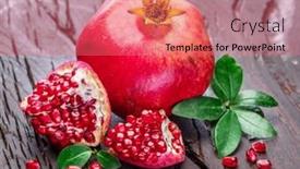  Presentation with pomegranate - Slide deck with ripe pomegranate fruits on the wooden background macro background and a coral colored foreground