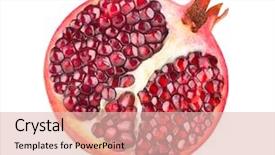  Presentation with ripe golden potato on white - Colorful theme enhanced with ripe pomegranate isolated on white backdrop and a lemonade colored foreground