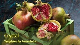  Presentation with pomegranate fruit - Theme enhanced with ripe pomegranate mediterranean fruit opened background and a tawny brown colored foreground