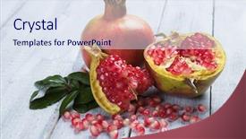  Presentation with pomegranate fruit - PPT theme with ripe pomegranate mediterranean fruit opened background and a sky blue colored foreground