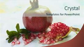  Presentation with pomegranate fruit - Theme with ripe pomegranate mediterranean fruit opened background and a sky blue colored foreground