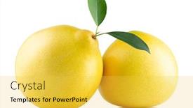  Presentation with white pom pom pom pom - Presentation theme featuring ripe-pomelo-isolated-on-white background and a yellow colored foreground