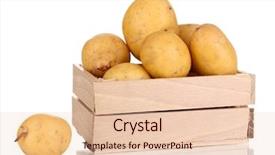  Presentation with box - Theme having ripe potatoes on wooden box isolated on white background and a lemonade colored foreground