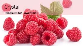 Presentation with background - PPT theme with ripe raspberries with raspberry leaf background and a coral colored foreground