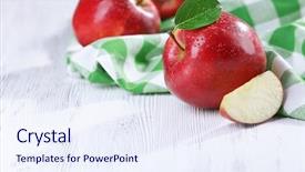  Presentation with red apple tree - Amazing presentation theme having ripe red apples on table backdrop and a sky blue colored foreground