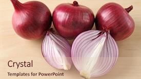  Presentation with red onion - Presentation design enhanced with ripe red onions on light background and a lemonade colored foreground