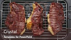  Presentation with bbq - Presentation theme featuring ripe roast steak ready to eat on bbq grid background and a tawny brown colored foreground