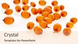  Presentation with berries - Presentation having ripe sea buckthorn berries close up isolated on white background background and a yellow colored foreground