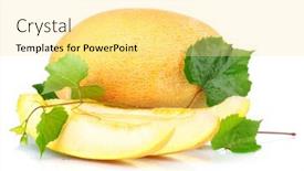  Presentation with melon - Beautiful presentation theme featuring ripe-sliced-melon-isolated backdrop and a blonde colored foreground