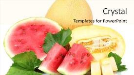  Presentation with melon - Beautiful PPT theme featuring ripe sliced watermelon and melon backdrop and a blonde colored foreground