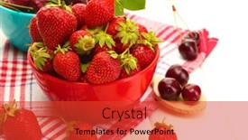  Presentation with strawberries - Colorful PPT theme enhanced with ripe-strawberries-and-cherry-berries backdrop and a red colored foreground