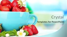  Presentation with strawberries - Colorful PPT layouts enhanced with ripe sweet strawberries in cup on blue wooden table backdrop and a arctic colored foreground