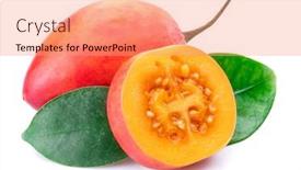  Presentation with fruits - Slide set with ripe-tamarillo-fruits-with-slices background and a coral colored foreground