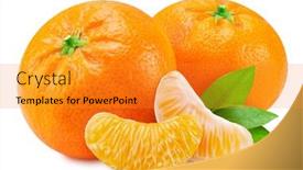  Presentation with mandarin fruits - PPT theme having ripe-tangerine-fruits-with-leaf background and a gold colored foreground