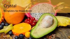  Presentation with fruits - Presentation theme with ripen tropical fruits in studio background and a  colored foreground