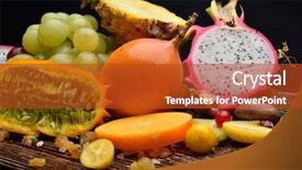  Presentation with tropical fruit - Slide set consisting of ripen tropical fruits background and a  colored foreground