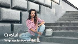  Presentation with city street - Audience pleasing slides consisting of ripped boyfriend jeans red stripe backdrop and a gray colored foreground