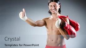  Presentation with martial arts - Audience pleasing presentation design consisting of ripped-martial-arts-expert backdrop and a light blue colored foreground