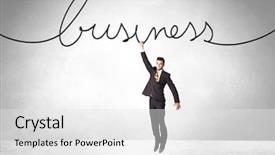  Presentation with challenge - Colorful PPT layouts enhanced with rise challenge - businessman hanging on a business backdrop and a white colored foreground