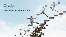  Presentation with walking young wild jaguar - Slide deck enhanced with rise challenge - young businesspeople walking up collapsing background and a sky blue colored foreground