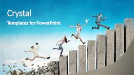  Presentation with walking young wild jaguar - Audience pleasing PPT theme consisting of rise challenge - young businesspeople walking up collapsing backdrop and a teal colored foreground