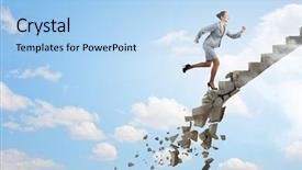  Presentation with walking young wild jaguar - PPT theme having rise challenge - young businesswoman walking up collapsing background and a light blue colored foreground