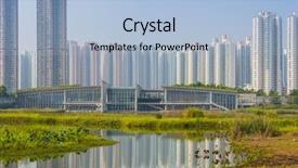  Presentation with hong kong - Slide deck having rise cityscape viewed from wetland background and a light blue colored foreground