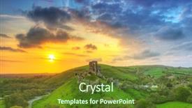  Presentation with sunrise - Slides having rise kingdoms - ruins of the corfe castle background and a tawny brown colored foreground