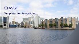  Presentation with dogs - PPT theme featuring rise kingdoms - view of canary wharf background and a sky blue colored foreground