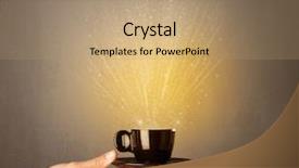  Presentation with cup coffee - Presentation theme featuring rise shine - young female hand holding coffee background and a coral colored foreground