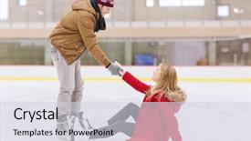  Presentation with ice rink - Audience pleasing PPT theme consisting of rise up on skating rink backdrop and a sky blue colored foreground