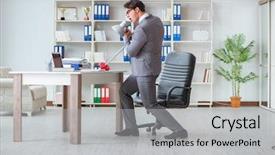  Presentation with fun work - Slides with rise victory - businessman having fun taking background and a light gray colored foreground