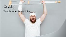  Presentation with successful - PPT theme consisting of rise victory - successful excited young man raising background and a light gray colored foreground