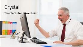  Presentation with infrastructure computer - Presentation consisting of rise victory - very happy businessman in front background and a sky blue colored foreground