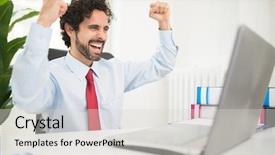  Presentation with rise - Theme consisting of rise victory - very happy businessman looking background and a light gray colored foreground