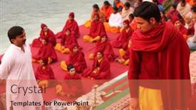  Presentation with india ganges - PPT layouts enhanced with rishikesh-india-january-19-hindu background and a coral colored foreground