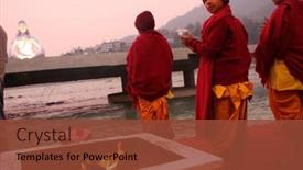  Presentation with india ganges - Cool new PPT layouts with rishikesh-india-january-19-hindu backdrop and a tawny brown colored foreground