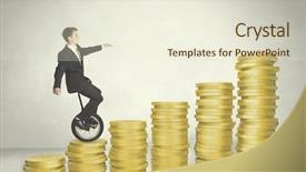  Presentation with man riding big bike motor - Colorful slides enhanced with rising costs - business man riding monocycle up backdrop and a lemonade colored foreground