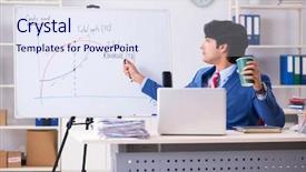  Presentation with busy - Colorful slide deck enhanced with rising costs - busy businessman explaining business charts backdrop and a sky blue colored foreground