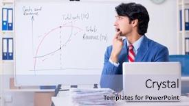  Presentation with spreadsheet data and business charts - PPT theme with rising costs - busy businessman explaining business charts background and a light blue colored foreground