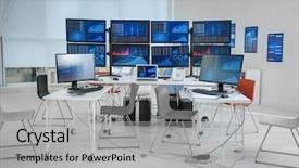  Presentation with data - Slide set having rising costs - monitors with stock data background and a light gray colored foreground