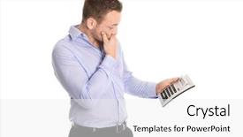  Presentation with business calculator - Beautiful presentation design featuring rising costs - shocked and disappointed business man backdrop and a white colored foreground