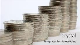  Presentation with money - Audience pleasing PPT theme consisting of rising prices - stacks of money coins backdrop and a light gray colored foreground