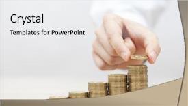  Presentation with stack - PPT theme having rising stack of coins background and a white colored foreground