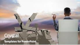  Presentation with cracked pavement concrete broken road - Audience pleasing theme consisting of rising temperature - broken concrete stone with yen backdrop and a gray colored foreground