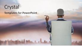  Presentation with civics the city civic - Cool new slides with rising temperature - businessman in chair in city backdrop and a sky blue colored foreground