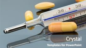  Presentation with temperature - Amazing slide deck having rising temperature - fever thermometer and tablets photo backdrop and a gray colored foreground