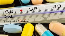  Presentation with fever - Presentation theme with rising temperature - fever thermometer and tablets photo background and a coral colored foreground