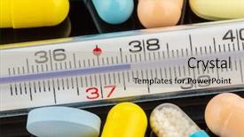  Presentation with fever - Slide set enhanced with rising temperature - fever thermometer and tablets symbolic background and a light gray colored foreground